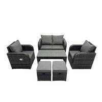 GARTENMÖBEL SET mit Sofa Polyrattan 6-Sitzer Dunkelgrau - Dunkelgrau/Grau, Glas/Kunststoff - Fimous