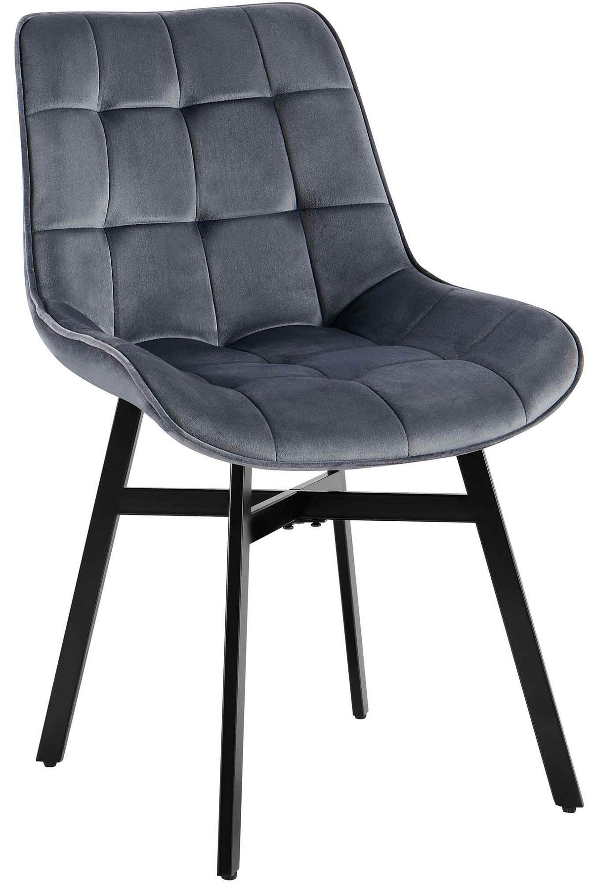 ESSZIMMERSTUHL Samt Dunkelgrau - Dunkelgrau/Schwarz, Textil/Metall (54/83/61cm) - CLP