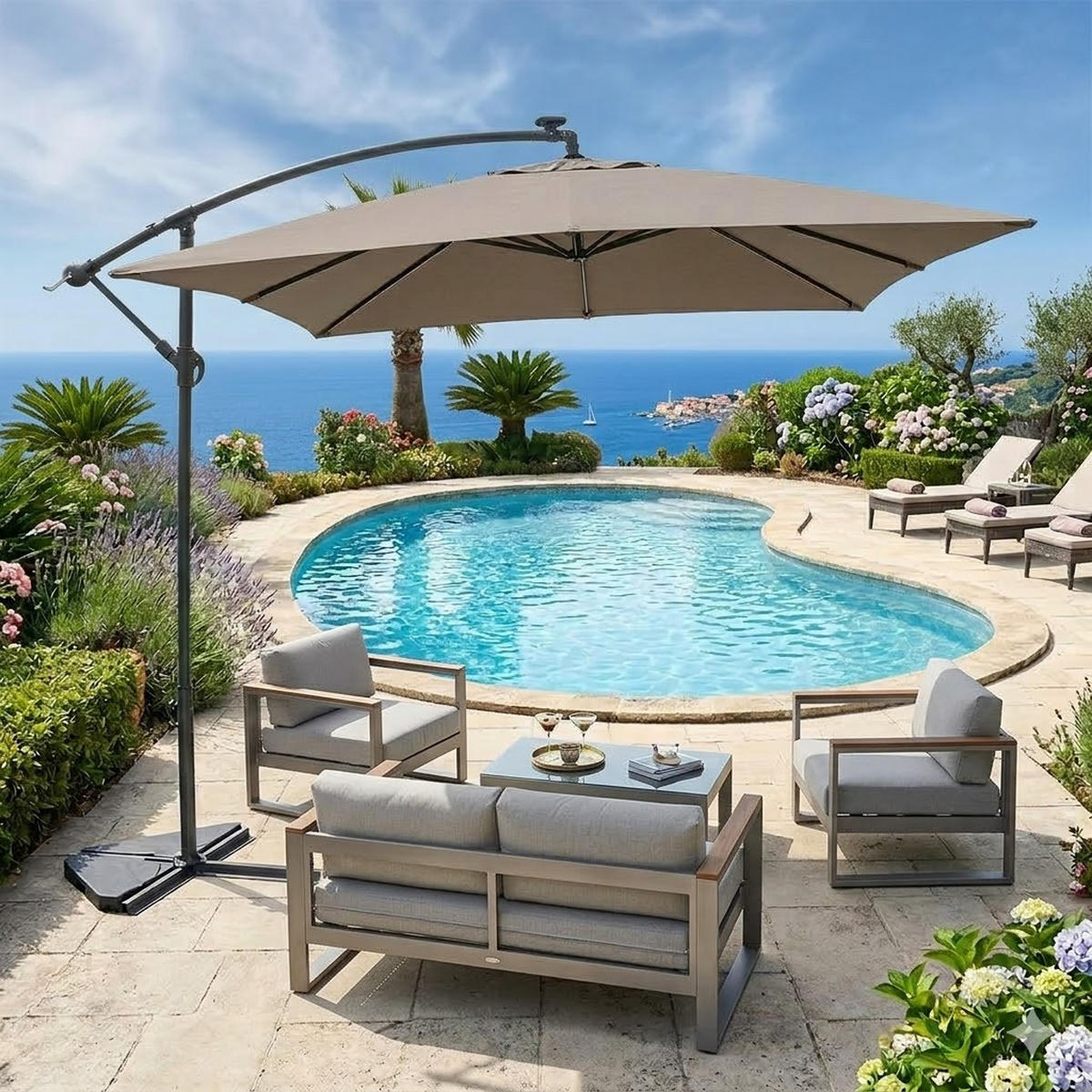 SONNENSCHIRM solenzara ecru quadratisch 3 x 3 cm deportiert led - Beige, Metall (300/300cm) - Concept Usine