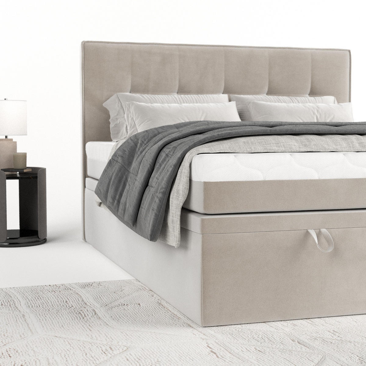 BOXBETT Arivo 140/200 cm Hellbeige im Paros Stoff - Beige/Schwarz, Holz/Holzwerkstoff (140/200cm) - AltaBeds