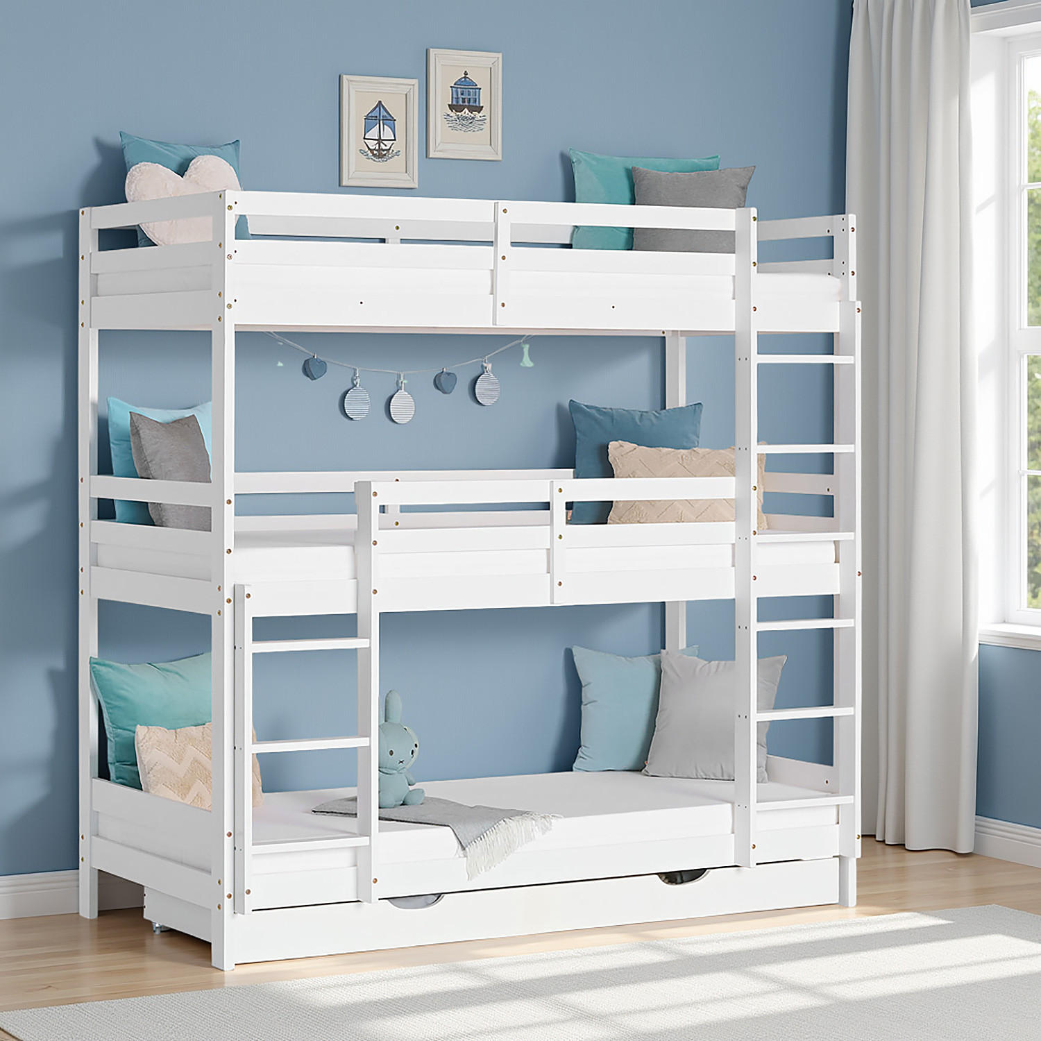 ETAGENBETT Kinderbett 90/200 cm weiß mit Bettkasten mit Matratzen - Weiß, Holz - Homestyle4u