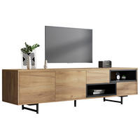 TV stolek 173/38/48 cm s otevřenými policemi, dvířky a kabelovým vedením, Dřevěná - přírodní, kompozitní dřevo (173/48/38cm) - Redom