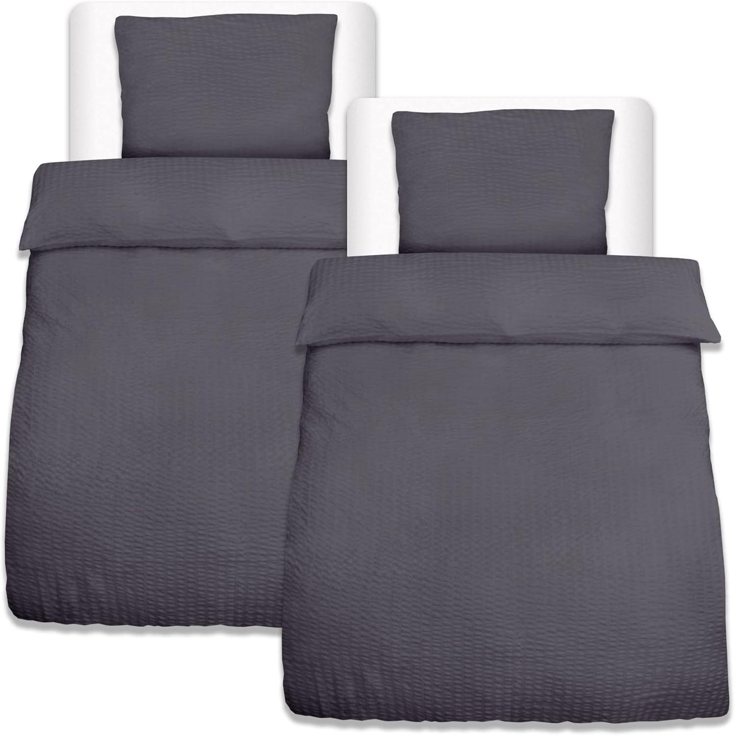 BETTBEZUG Meline 155x220cm + Kissenbezug 80x80cm Anthrazit Seersucker (4tlg) - Anthrazit, Textil (155/220cm) - Beautissu 
