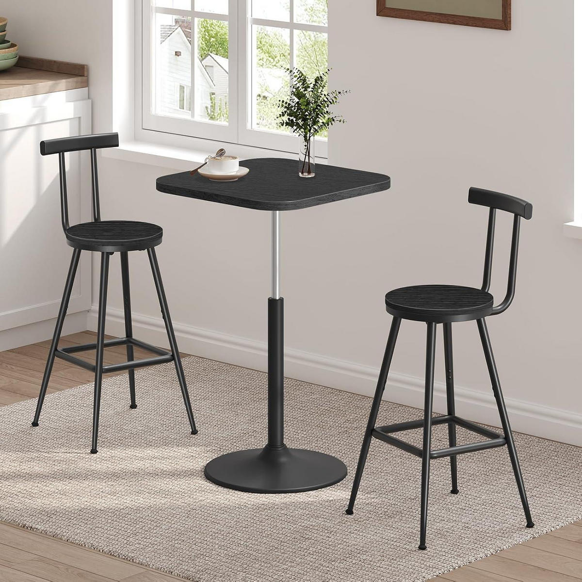 BARHOCKER 2er Set mit Rückenlehne Schwarz - Schwarz, Metall (32/96/32cm)