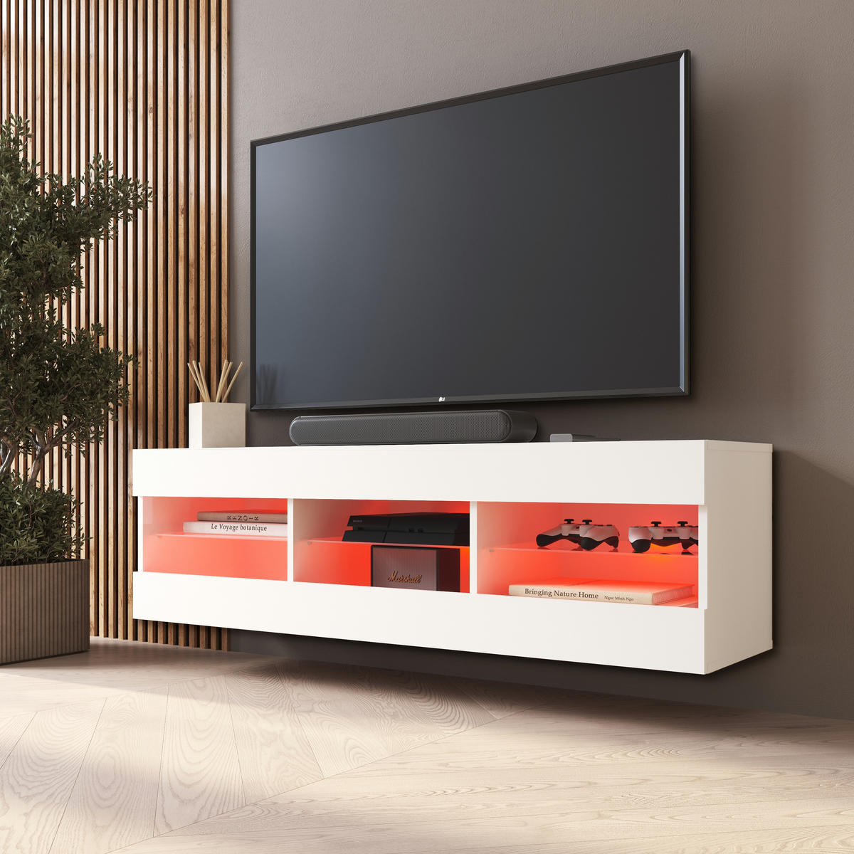 LOWBOARD TIVOLI RTV 140, Weiss, LED Mehrfarbige - Weiß, Glas/Holzwerkstoff (140/40.5/35.5cm) - Komodee