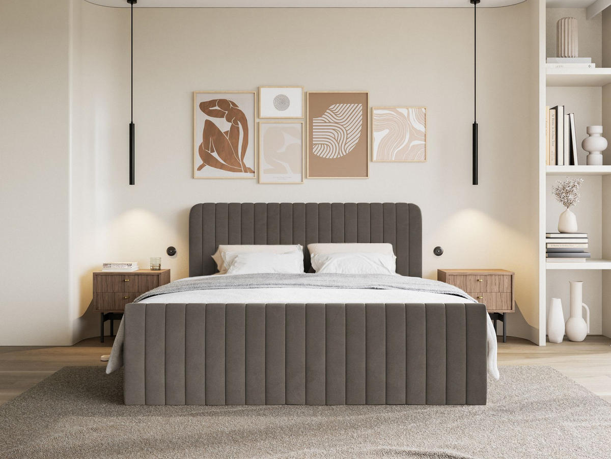 BOXBETT Saliano mit Topper und Samtbezug Braun, 180x200 cm - Braun, Kunststoff/Textil (180/200cm) - Selsey