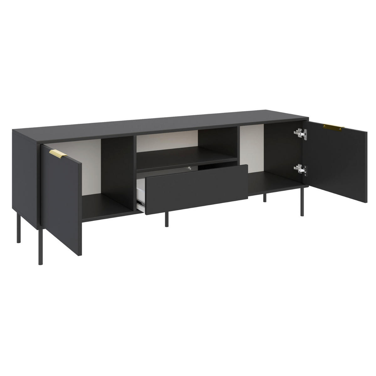 TV-LOWBOARD Vena 2-türig mit Schublade & Fach, Schwarz, 160 cm - Goldfarben/Schwarz, Holzwerkstoff/Kunststoff (160/57/40cm) - Selsey