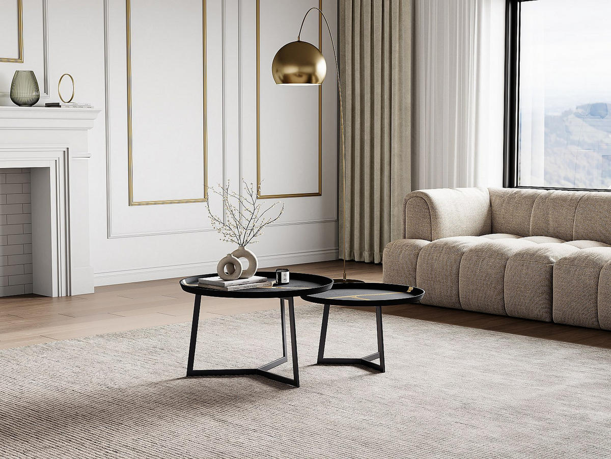 COUCHTISCH-SET - Metall - Schwarz & Goldfarben - ADALINA - Schwarz, Metall (72/72/44cm) - Vente-Unique