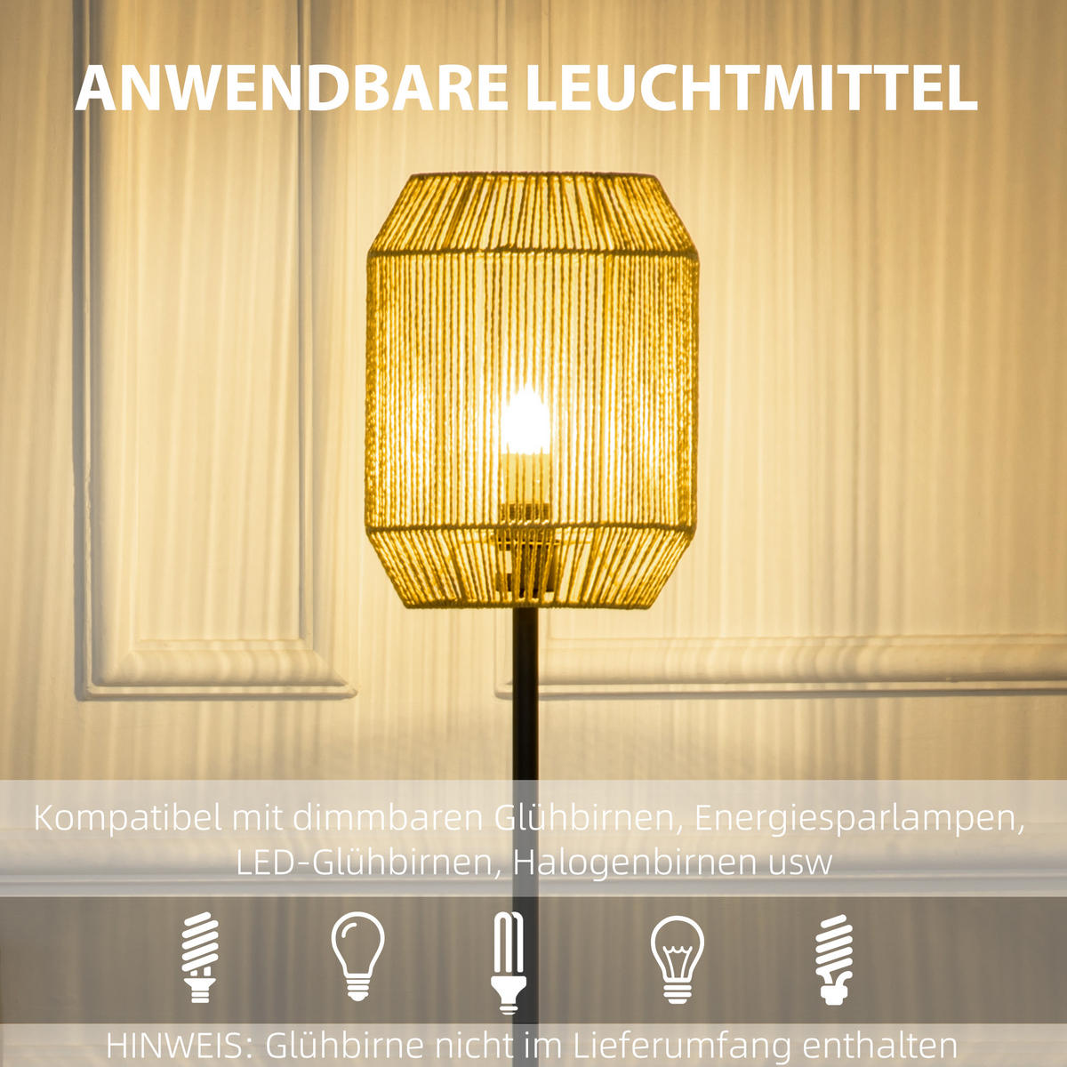 TISCHLAMPE Set mit E27 Sockel, Natur - Multicolor, Papier (26/26/158cm) - HOMCOM