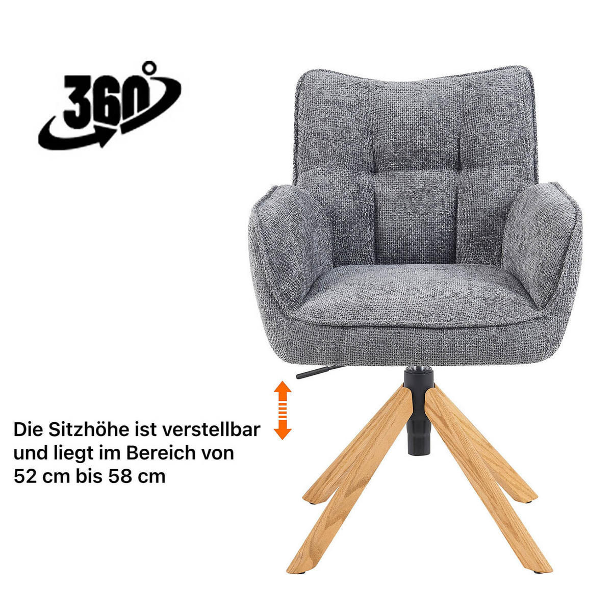 BÜROSTUHL Mika-Keno - Honigeiche/Grau, Eichenholz/Holz (59/85/66cm) - DUBI Möbel