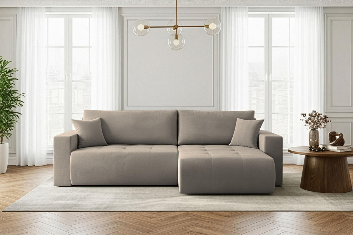 ECKSOFA Alva 3-Sitzer Universall Rechts/Links, Strukturstoff Taupe Beige Grau 277/154/83 cm - Taupe/Schwarz, Textil (277/154cm) - WFL GROUP