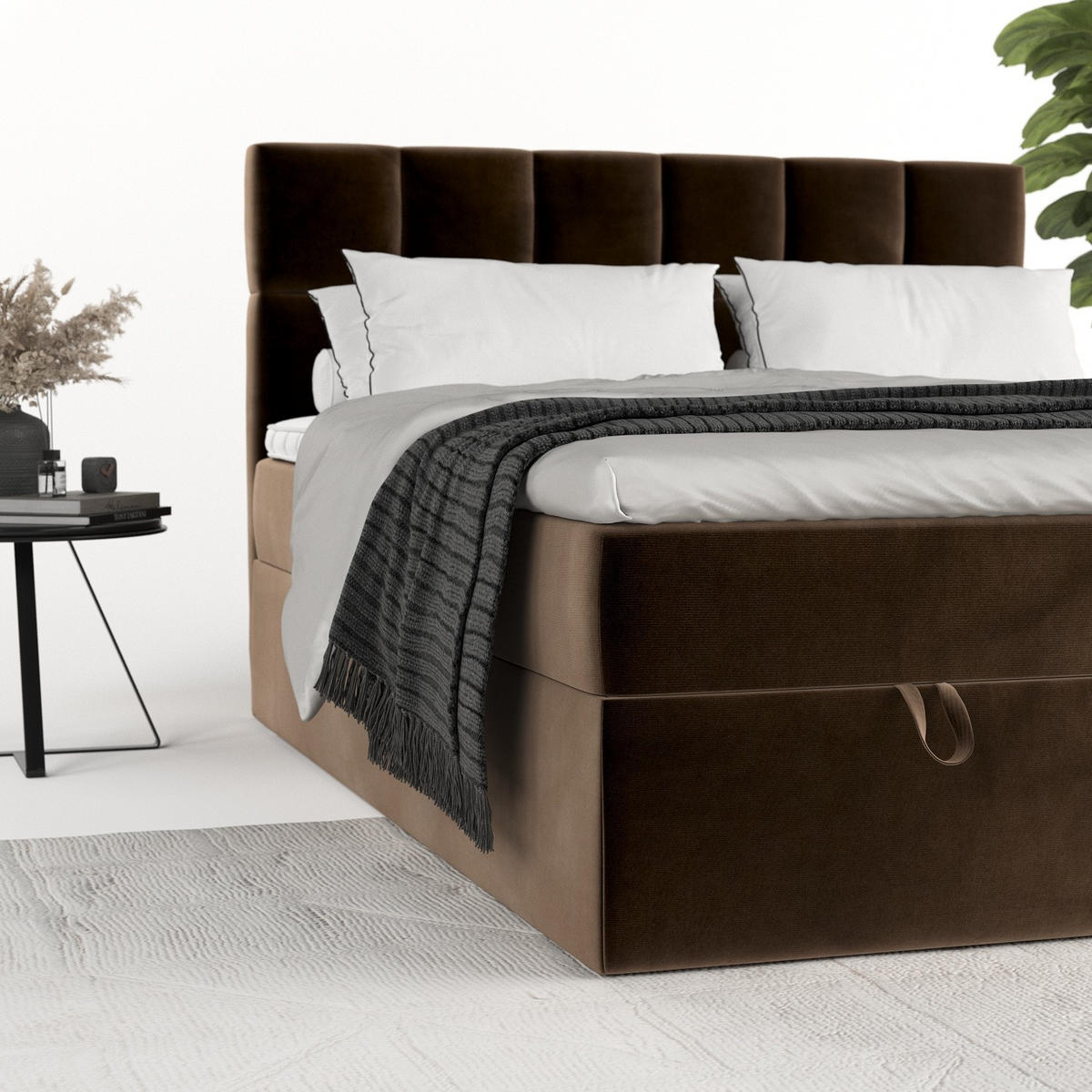 BOXBETT Savio 200/200 cm Braun im Kronos Stoff - Schwarz/Braun, Holz/Holzwerkstoff (200/200cm) - AltaBeds