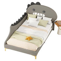 KINDERBETT 90/200 cm in Grau mit Dinosaurier-Kopfteil aus PU und MDF - Grau, Kunststoff (90/200cm) - BEAOK