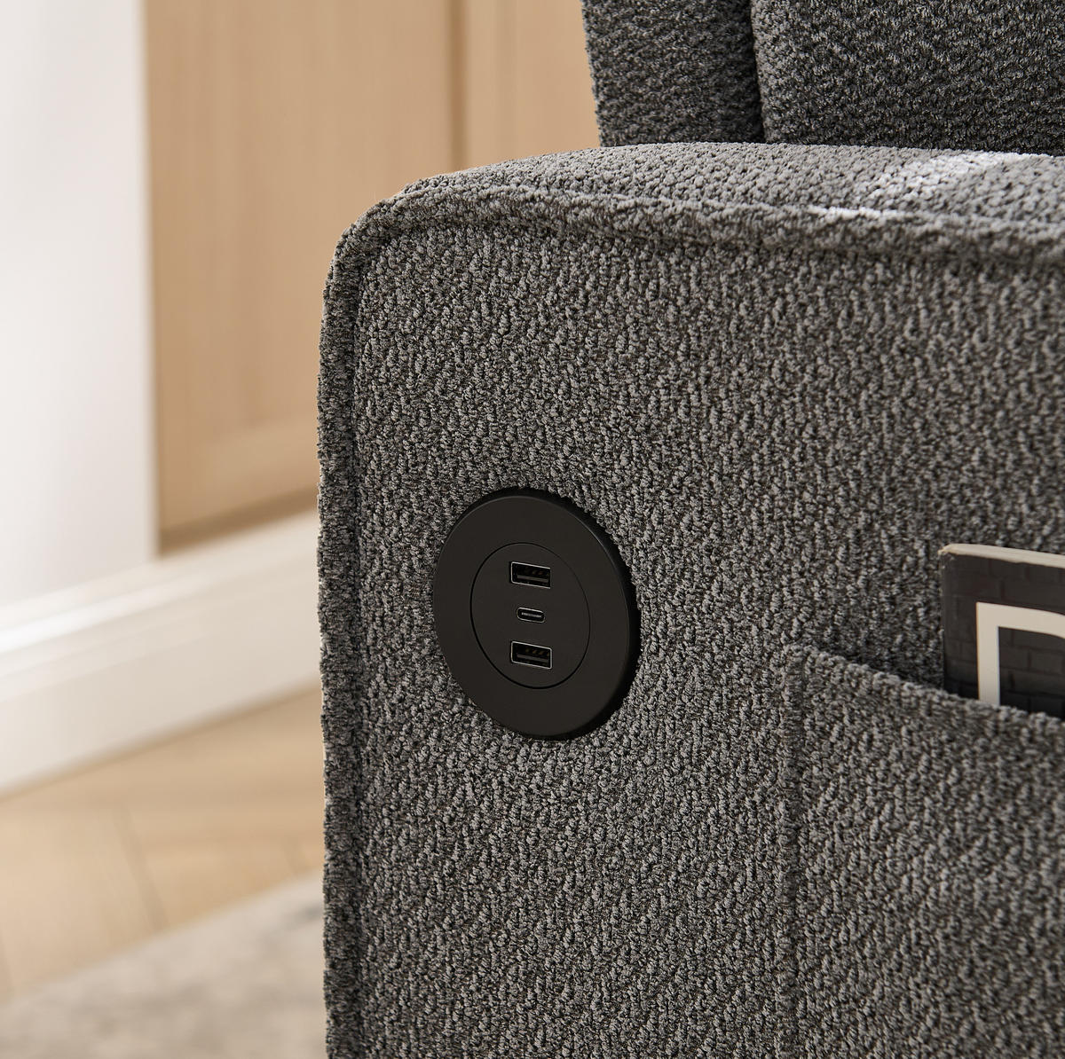 SCHLAFSOFA 3-in-1 mit USB-Ladeports Dark Gray - Dunkelgrau, Holz (134/73/195cm) - Meubliv