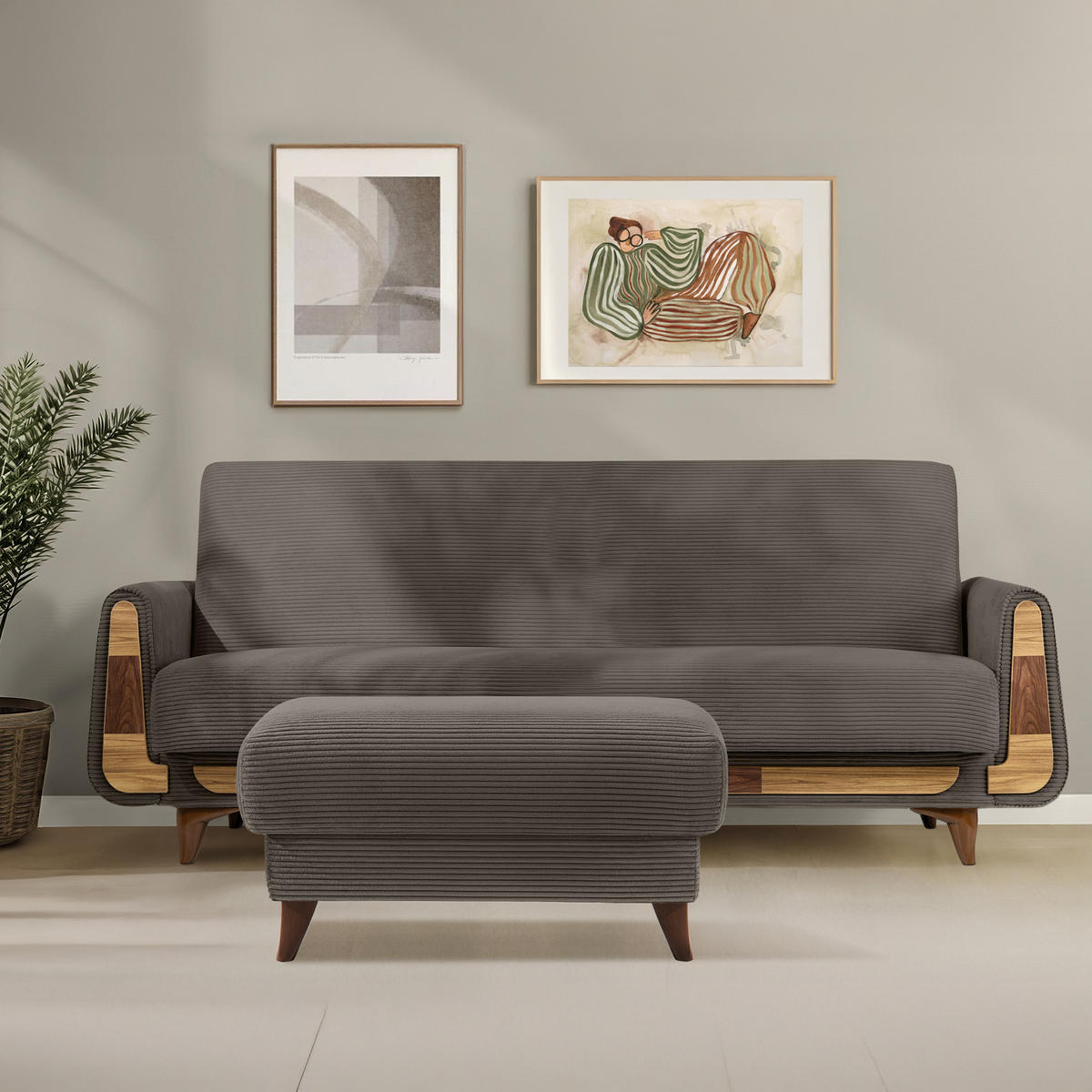 HOCKER GUSTAVO II, Graubeige - Greige/Beige, Holz/Holzwerkstoff (92/49/92cm) - KONSIMO®