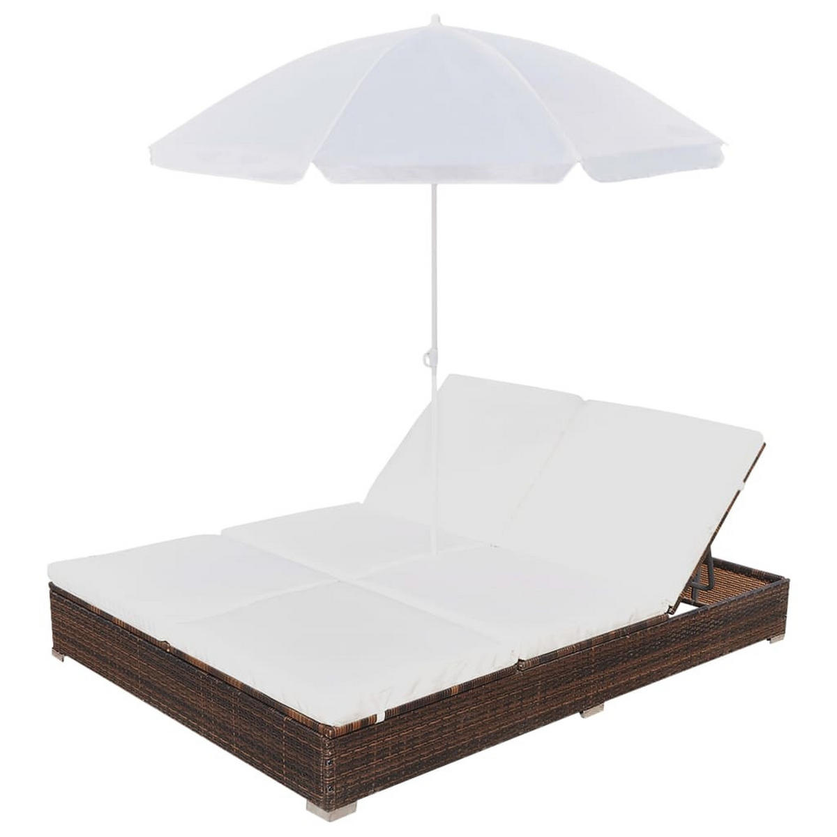 OUTDOOR-LOUNGEBETT Mit Sonnenschirm Poly Rattan Braun - Creme/Braun, Kunststoff/Textil (140/190/197cm) - vidaXL