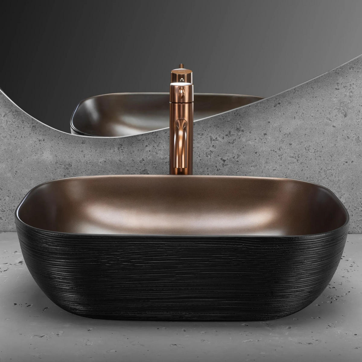 AUFSATZWASCHBECKEN Rea Belinda Copper Brush / Black - Kupferfarben, Keramik (33.5/13.5/46.5cm) - REA