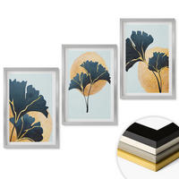 WANDBILDER 3er Set - 40x60 cm Silberner Rahmen - Ginkgoblätter, heller Hintergrund - Silberfarben, Kunststoff (40/60cm) - ArtPrintCave