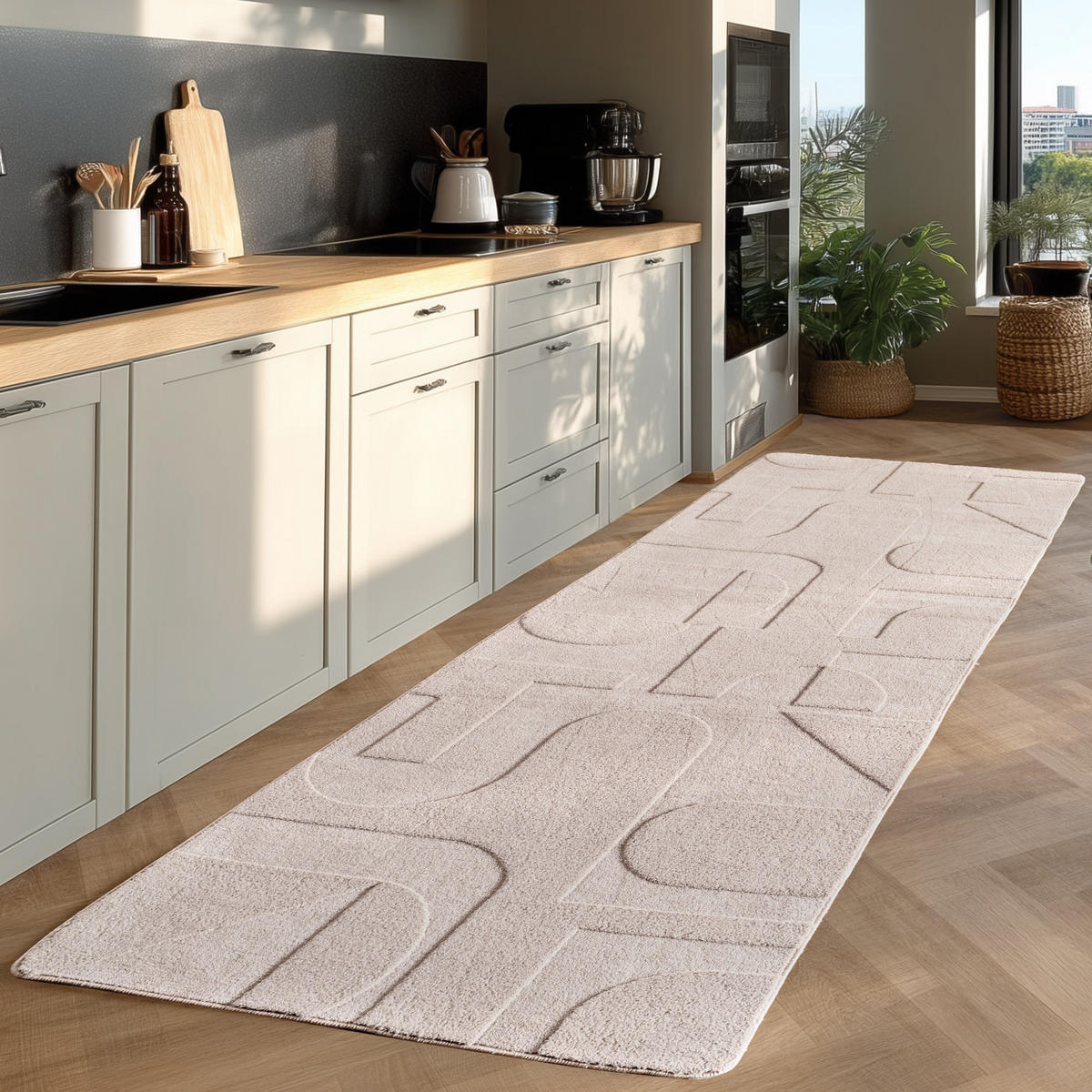 TEPPICH Flur Skandinavisch Pflegeleicht Waschbar Wohnzimmer Läufer Creme 80x250 cm – LAVAREDO - Beige, Textil (80/250cm) - KADIMA DESIGN