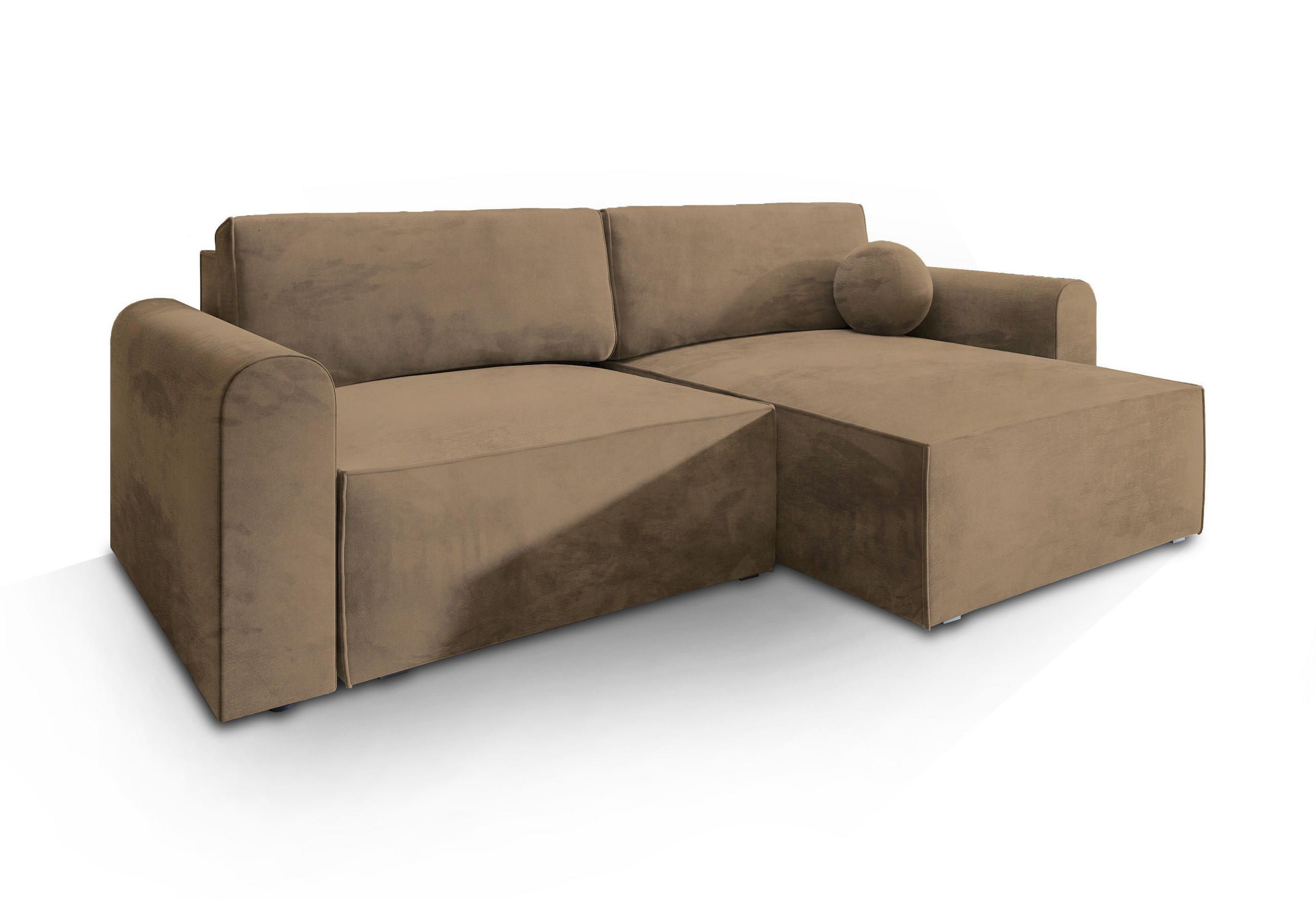 ECKSOFA FIANO M Beige Velours-Stoff mit Schlaffunktion - Beige, Holz (245/148cm) - MASSENO