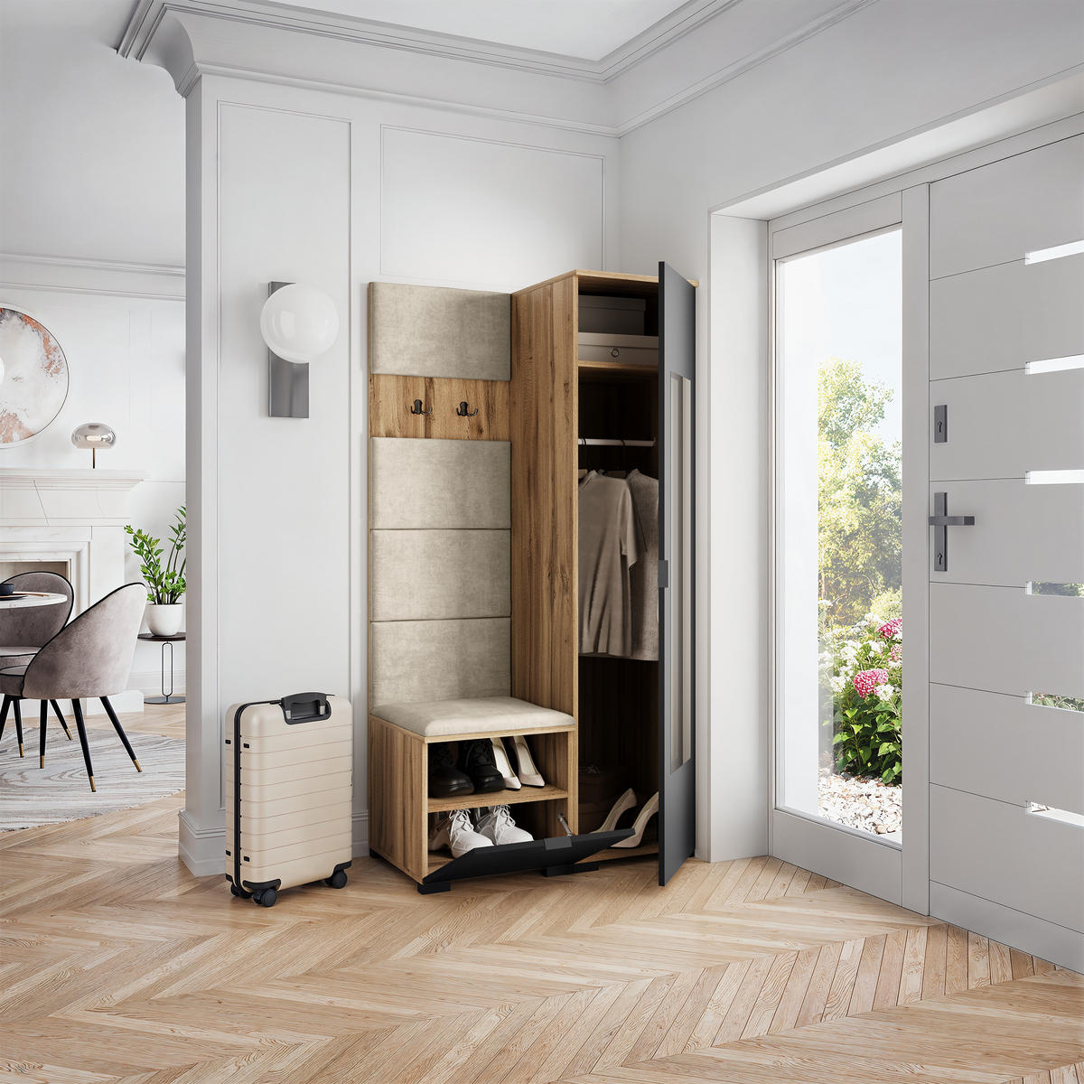 GARDEROBENSCHRANK VIRA 95/181/51 cm Modern Eiche Wotan - Eiche Wotan/Schwarz, Holzwerkstoff (95/181/51cm) - MASSENO