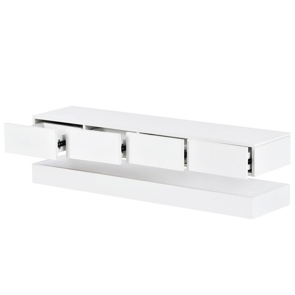 TV-SCHRANK 130x33cm wandmontierbar Weiß LED 16-Farben 2 Schränke 4 Schubladen - Weiß, Holz (44.5/21/143cm) - FLIEKS