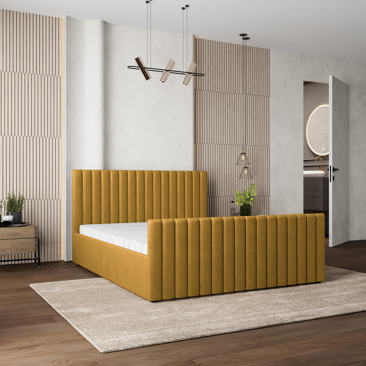 POLSTERBETT CANOVA 140x200 cm mit Bettkästen - Gelb - Gelb, Holz (140/200cm) - MASSENO