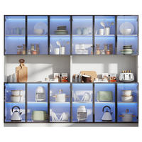 VITRINE aus MDF und Glas 240/34/200 cm mit LED-Beleuchtung, App-Steuerung und 12 Türen, Weiß - Weiß, Holzwerkstoff (240/200/34cm) - Redom