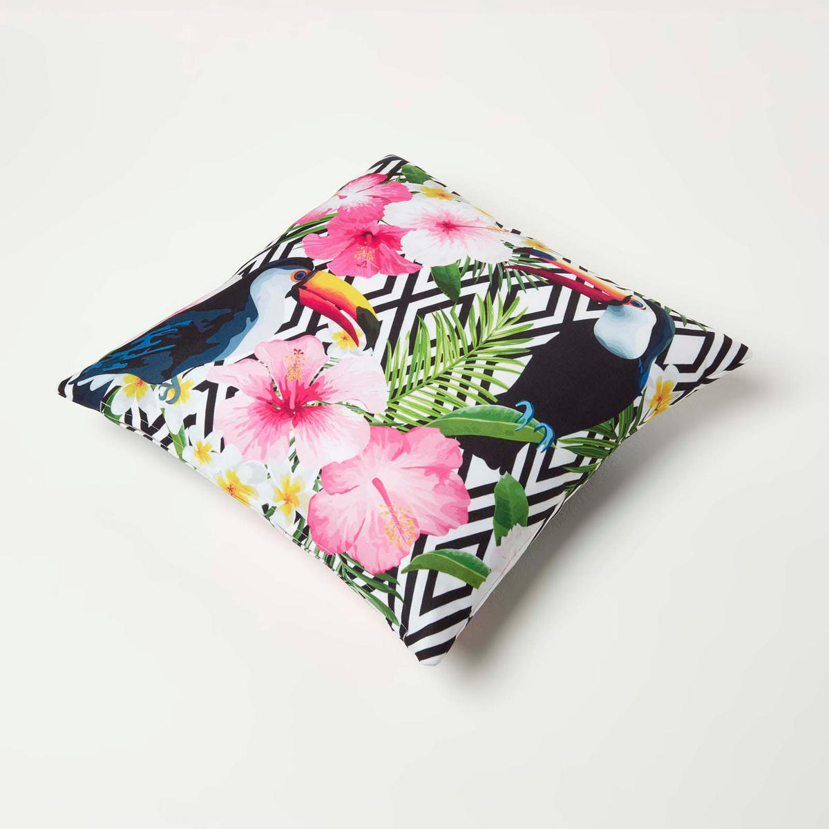 OUTDOOR-KISSEN 2er-Set 45/45 cm – Tukan & Blumen - Multicolor, Textil (45/45cm) - Homescapes