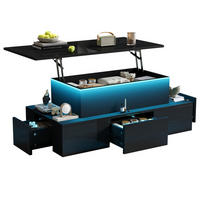 COUCHTISCH 100/50/40 cm mit Liftfunktion, LED, 4 Schubladen und verstecktem Stauraum, Schwarz - Eichefarben, Holzwerkstoff (100/50/40cm) - Modfu