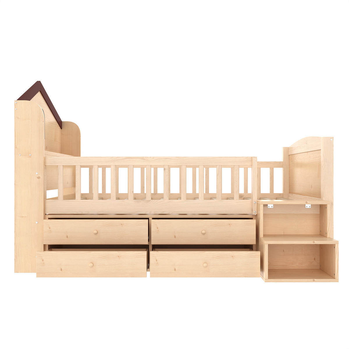 KINDERBETT 90/200 cm in Natur mit 4 Schubladen, LED und Regal - Naturfarben, Holz/Holzwerkstoff (90/200cm) - WISHDOR
