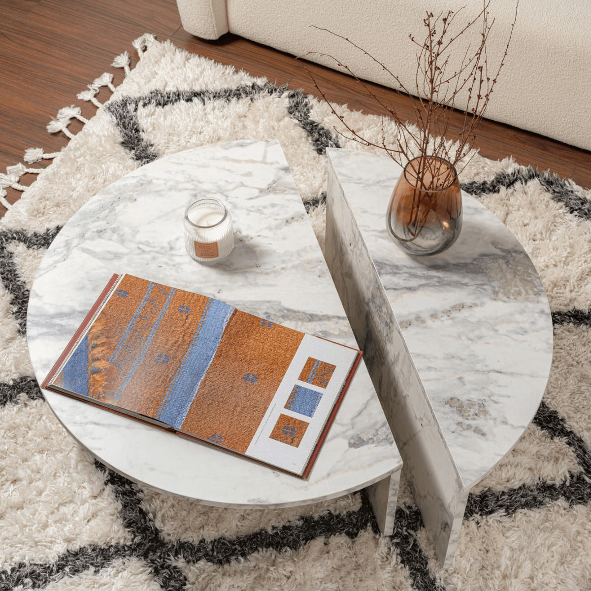 COUCHTISCH orion Marbre de Freesia - Weiß, Holzwerkstoff (9.5/90/35cm) - Calicosy