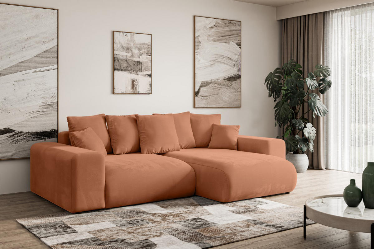 ECKSOFA Ottomane rechts ESKAR-L 266x176x84 Koralle Velours - Koralle/Schwarz, Holzwerkstoff/Kunststoff (176/266cm) - ALTDECOR