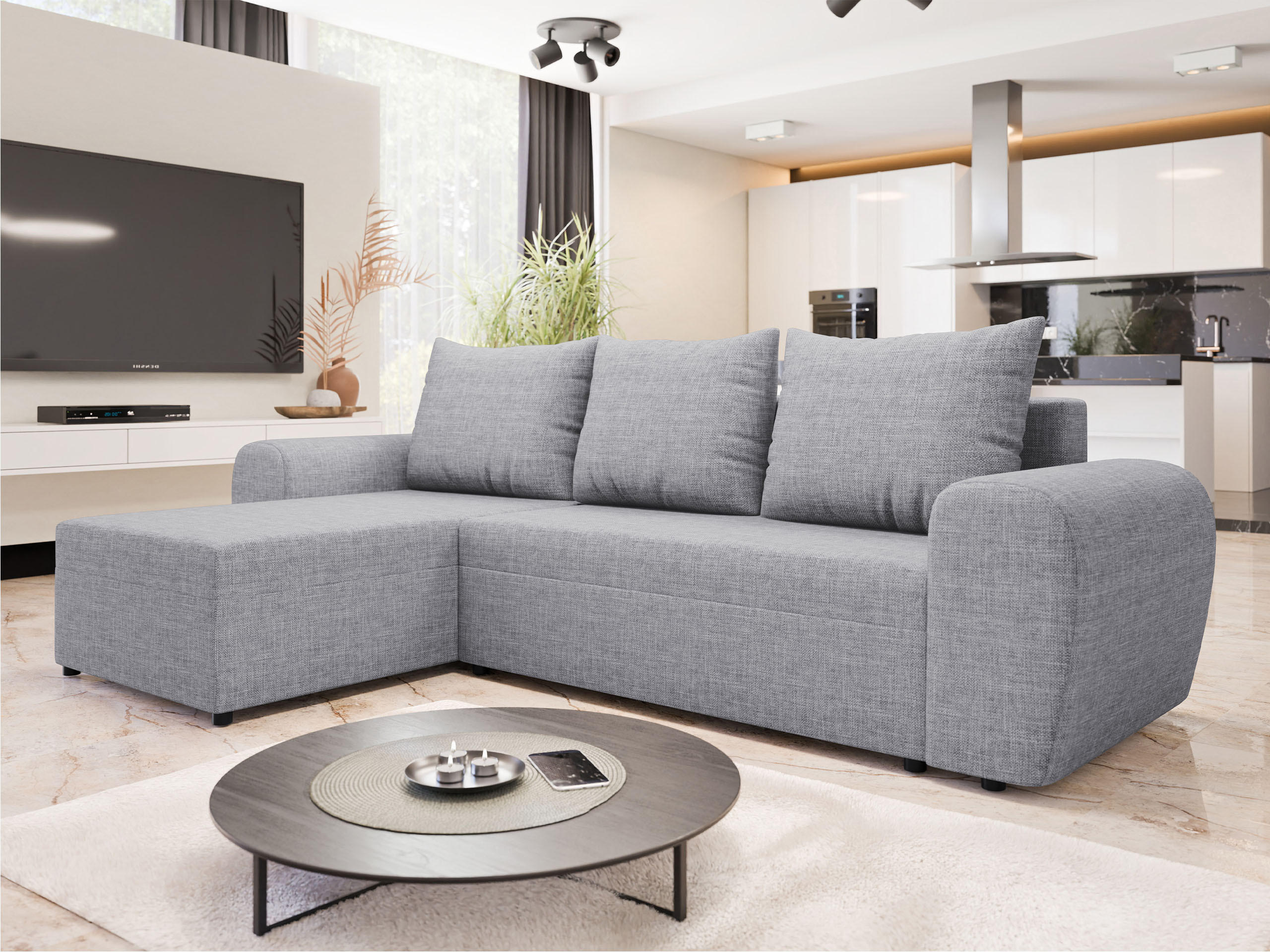 ECKSOFA Mader - Hellgrau/Schwarz, Holz/Kunststoff (260/140cm) - MIRJAN24