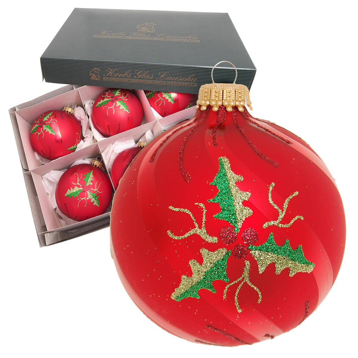 CHRISTBAUMKUGELN Ilex Rot 8cm (Glas / 6 Stk.) - Rot, Glas (8/8/8cm) - Krebs Glas Lauscha