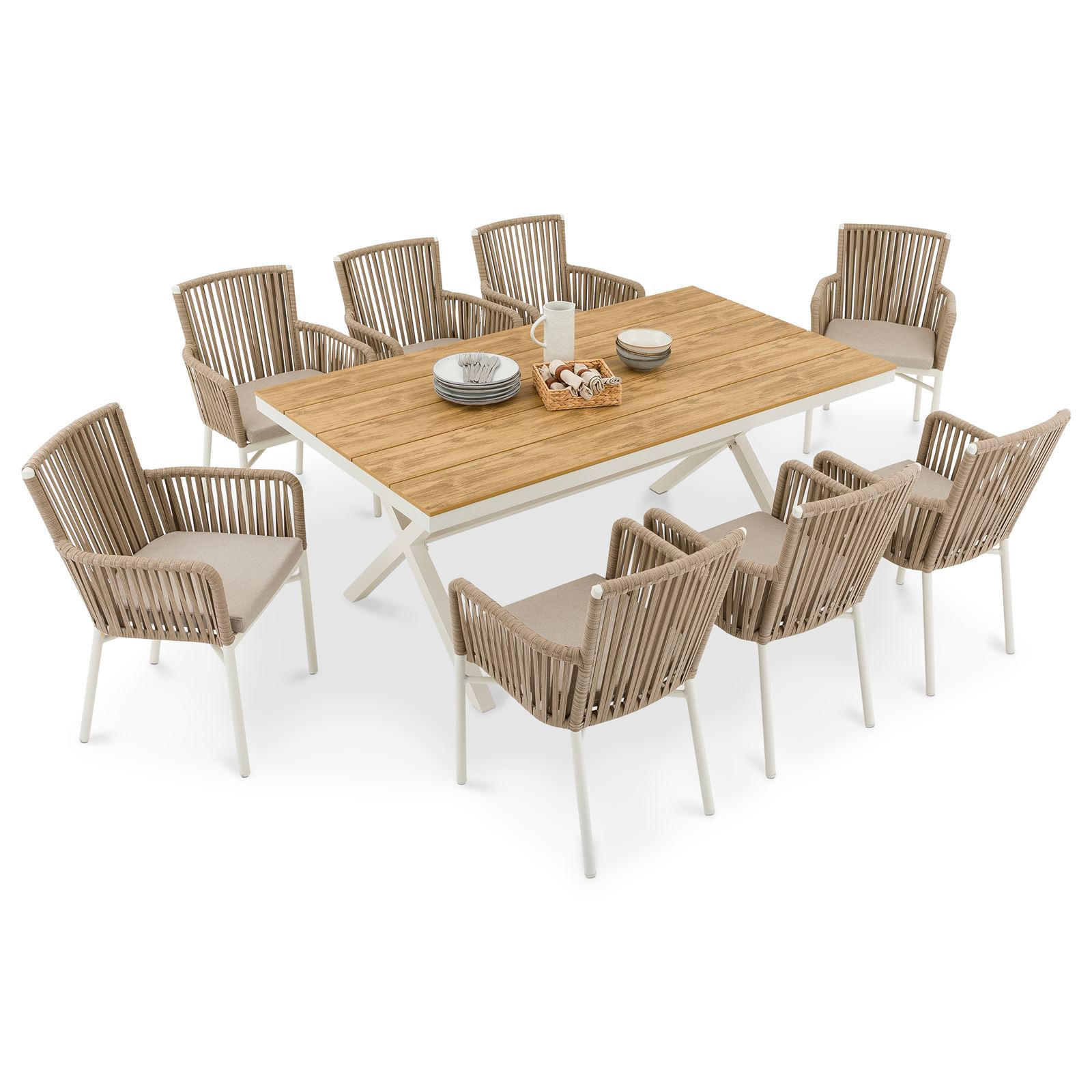 GARTENMÖBEL SET AFUERA 9er Set natur, weiß - Naturfarben, Kunststoff - IDIMEX