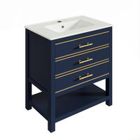 WASCHTISCHUNTERSCHRANK mit Keramikbecken 66x46.5x86cm Schwarz & blau mit Gold-Akzenten - Blau, Holzwerkstoff (76/86/46.5cm) - Modfu