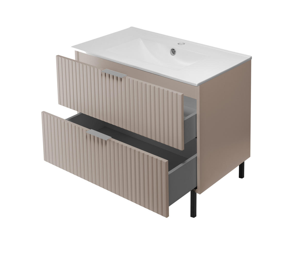 WASCHBECKUNTERSCHRANK, Kaschmir, 80 x 77 x 46 cm, silberner Griff, schwarze Beine, ohne Top - Beige/Silberfarben, Holzwerkstoff (80/77/46cm) - 3XE LIVING