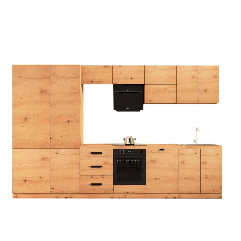 KÜCHENZEILE 360 cm - Langen KL19-M360 - in Artisan Eiche - Schwarz/Eiche Artisan, Holz/Metall (360/212/58cm)