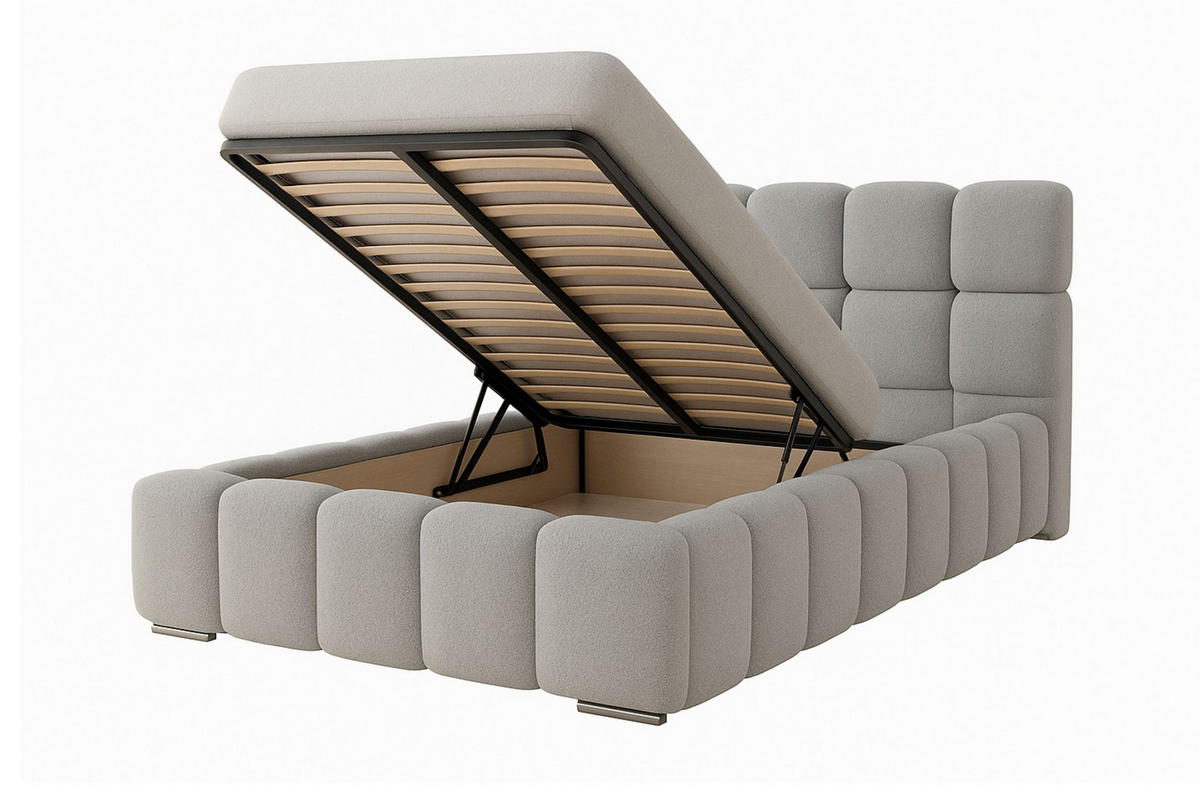 POLSTERBETT LUNA mit Kopfteil, 200 x 200 cm, Doppelbett mit Bettkasten und Lattenrost aus Metall, Boucle Stoff: Rosa - Rosa, Holz/Textil (200/200cm) - Agmat-Furniture