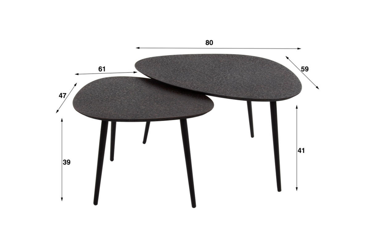 COUCHTISCH-SET LAUCA Schwarz Metall - Schwarz, Metall (80/59/41cm) - KAWOLA
