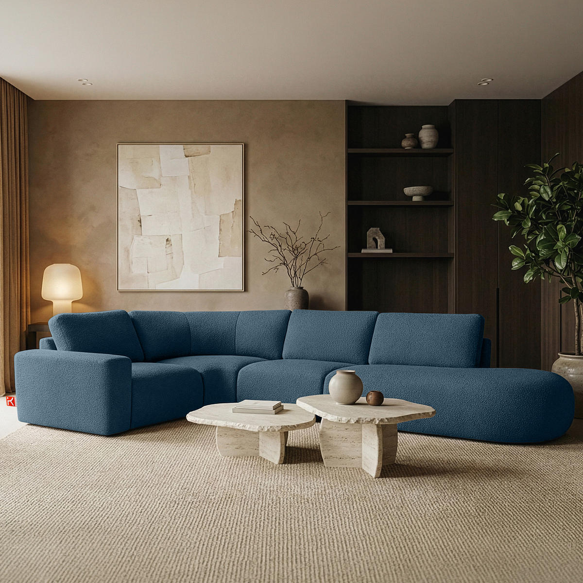 ECKSOFA RECHTS ZUCCO, Dunkelblau - Dunkelblau, Holz/Holzwerkstoff (224/373cm) - KONSIMO®