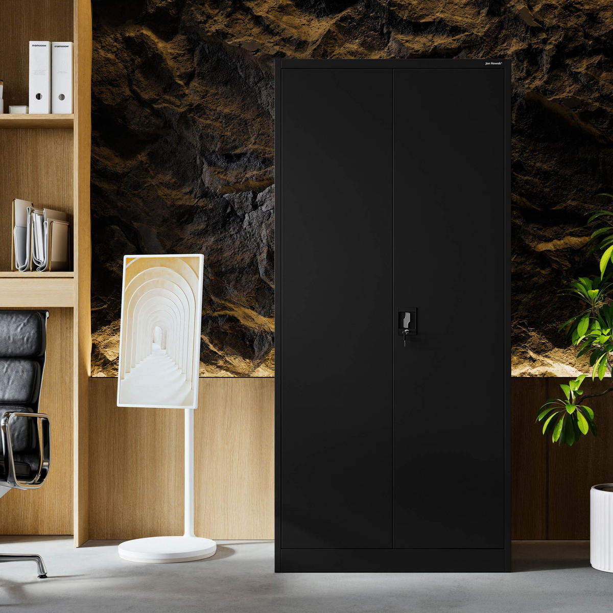 AKTENSCHRANK JAN H D600 - Schwarz, Metall (90/195/60cm) - Jan Nowak