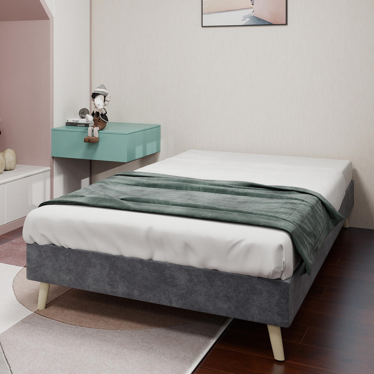 POSTEL 90/200 cm šedá z látky a kovu s pevnou konstrukcí - šedá, textil (90/200cm) - OKWISH