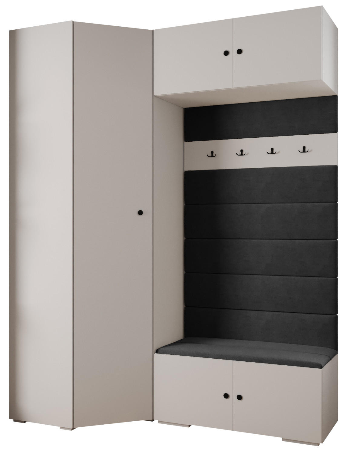 Abiks Möbel Garderoben-Set Weiß, Schwarz, Schwarz 181.7x236.7x47 cm