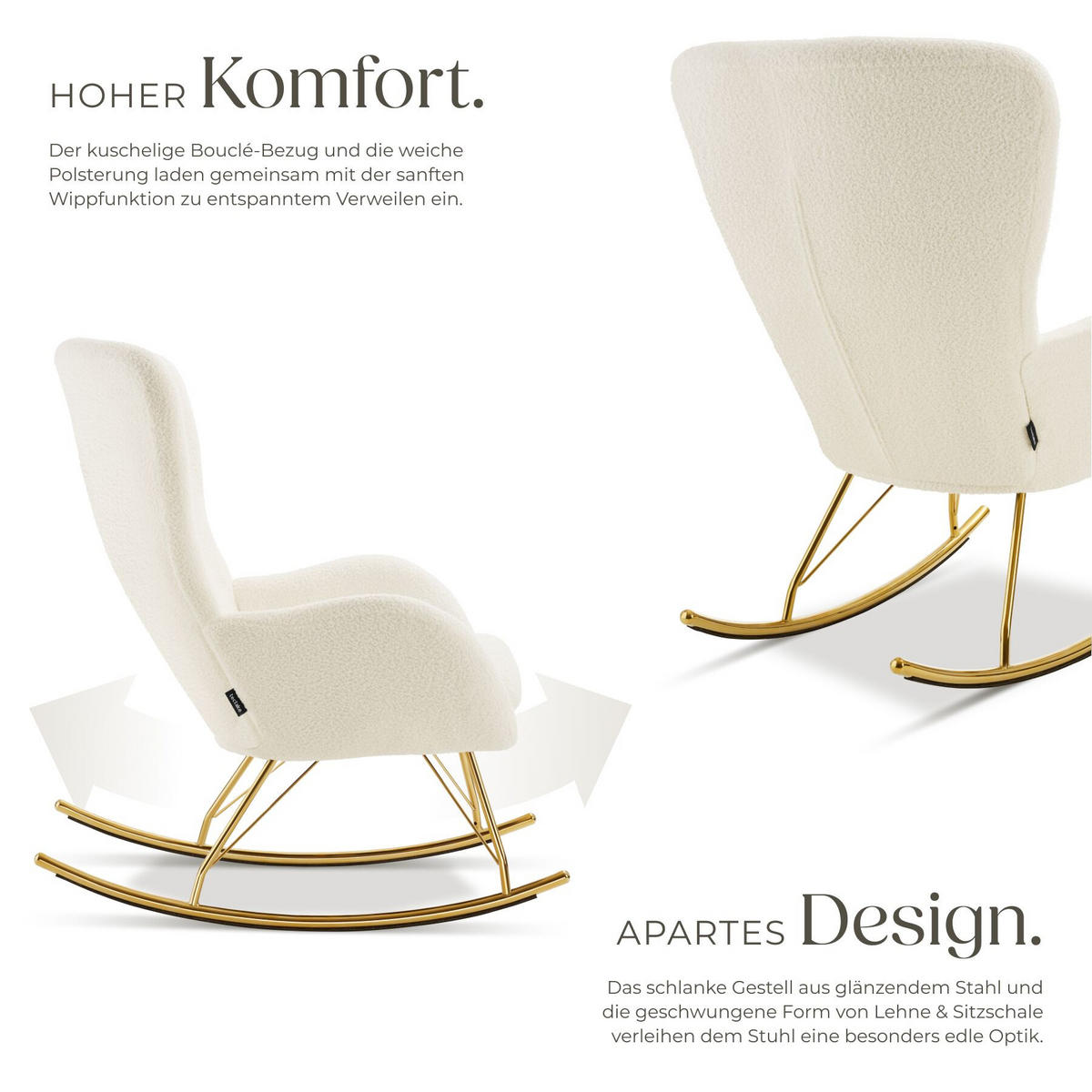 SCHAUKELSTUHL Swing, 70 x 93 x 100 cm, Belastbarkeit 120 kg, creme/gold - Goldfarben/Creme, Kunststoff (70/100/93cm) - tectake