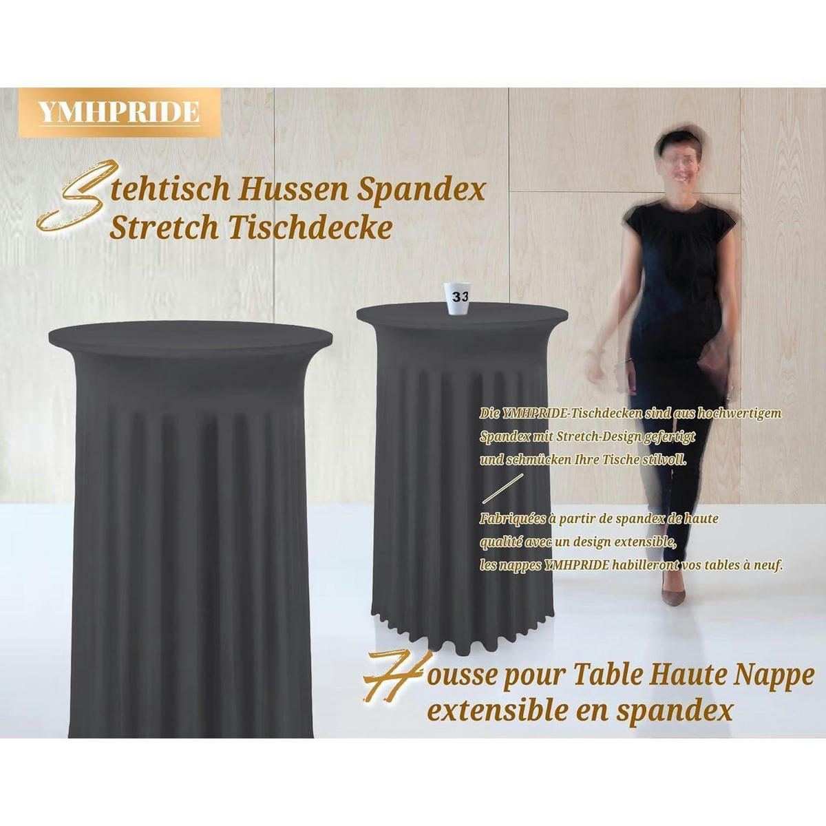 STEHTISCHHUSSE 2er-Set Grau mit Rock Ø 80-85 cm - Grau, Textil (80/110cm)