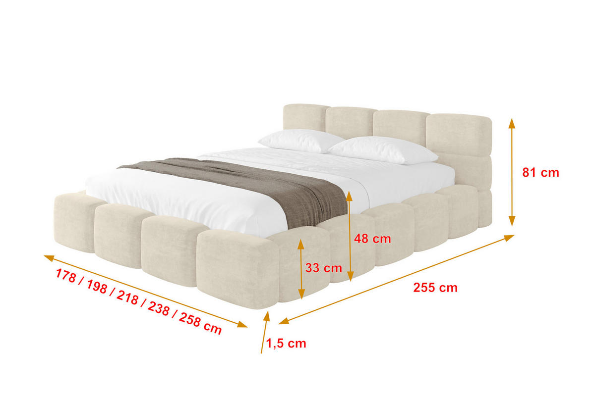 POLSTERBETT mit Bettkasten und Lattenrost, Bett mit Matratze H3/H4, Kopfteil, Boxbett, Doppelbett mit Stauraum - NATA-v1 200x200 Beige - Cappuccino, Holzwerkstoff/Textil (200/200cm) - ALTDECOR