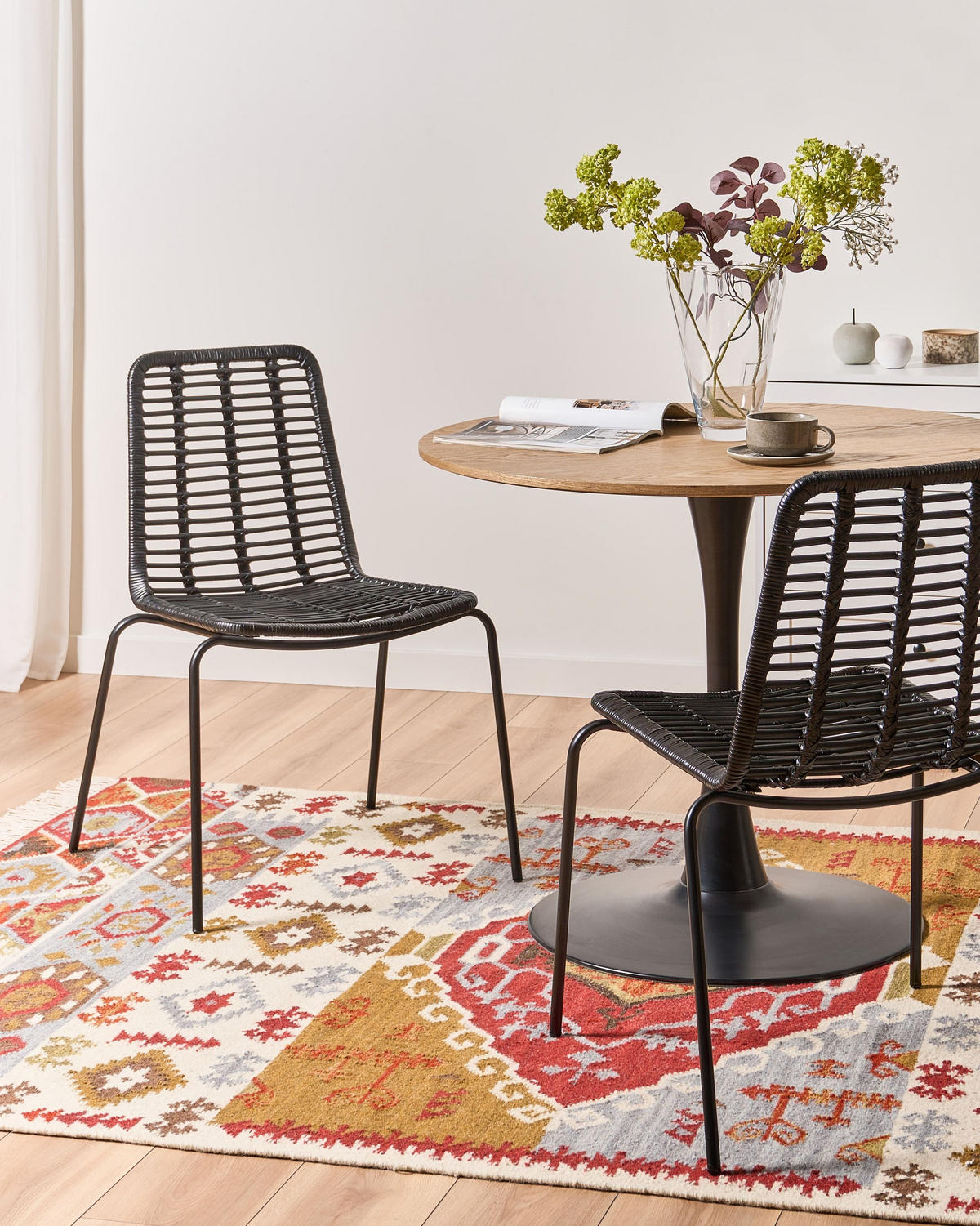 ESSZIMMERSTUHL 2er-Set Rattan Schwarz Taos - Schwarz, Naturmaterialen (56/82/55cm) - Beliani