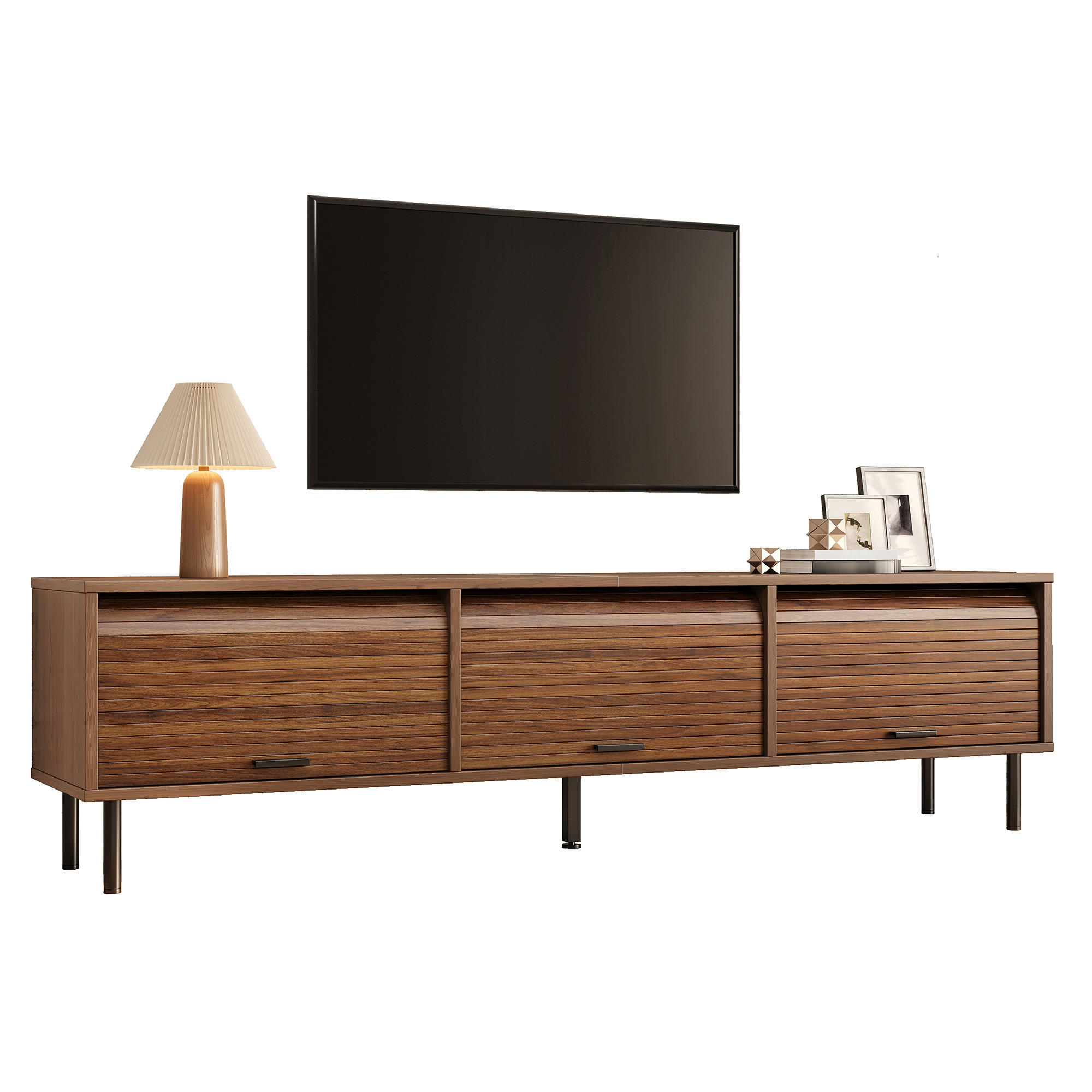 TV-LOWBOARD 180 x 40 x 55 cm aus MDF, 3 Schiebetüren, schwarze Metallfüße, Walnuss - Walnussfarben, Holzwerkstoff (180/55/40cm)